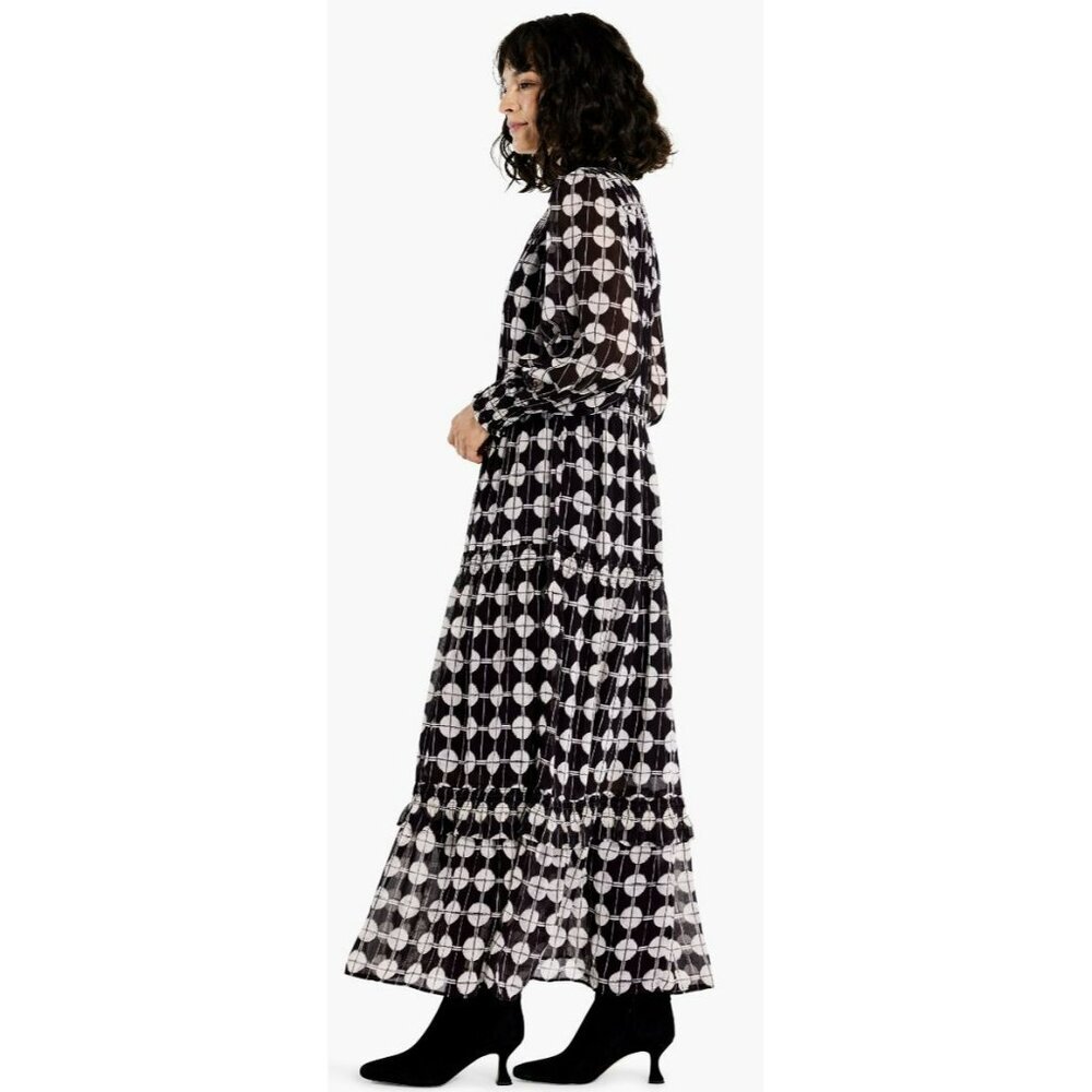 Nic + Zoe $228 Chiffon Dot Maxi Dress Size Large NWT Black White - Picture 3 of 12